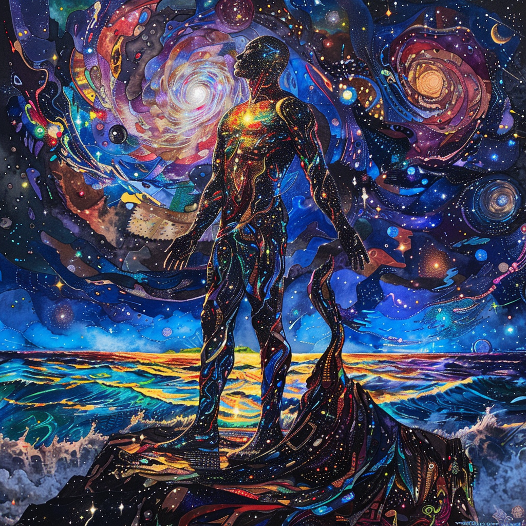 Black God on Island Surrounded by Stars