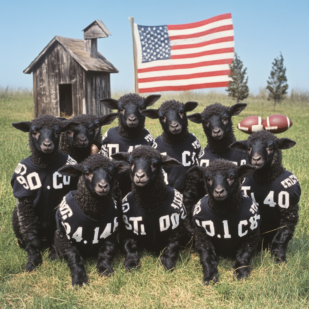 Black Lambs in Football Jerseys Picture