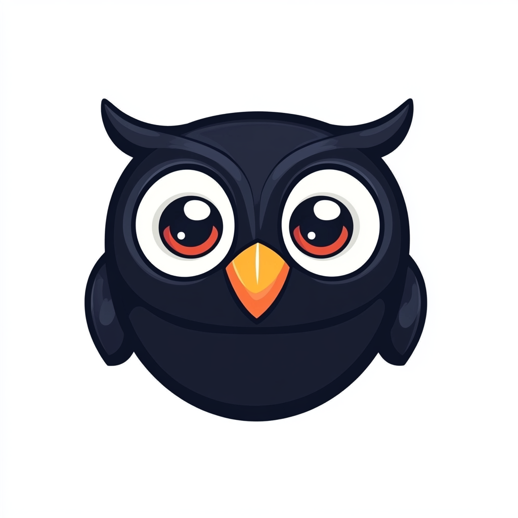 Black Owl Logo with Big Eyes and Smile