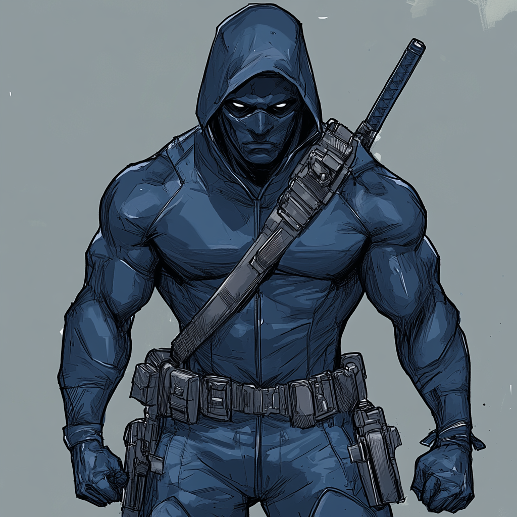 Black Superhero In Navy Blue Suit with Tonfa Batons