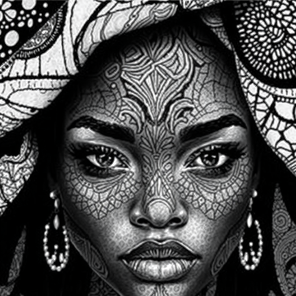 Black Woman Abstract Skin Pattern with Striking Eyes