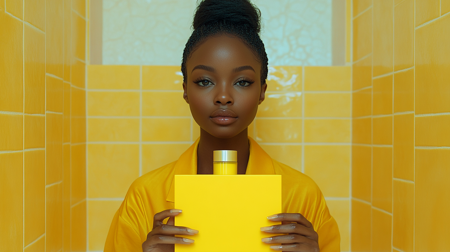 Black Woman in High-Fashion Bathroom Photoshoot