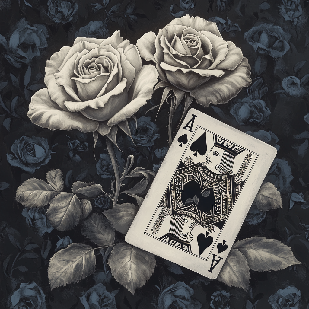 Black and Grey Roses with Joker Card Yin Yang