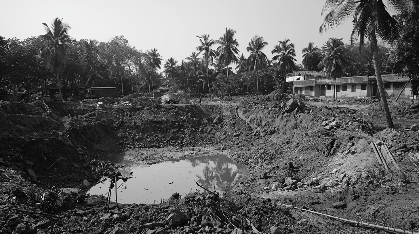 Black and White Construction Site Photo, Outskirts of Calicut 