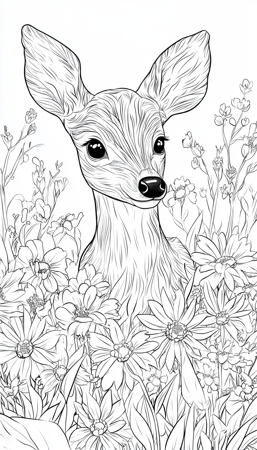 Black and White Deer Coloring Page for Kids 