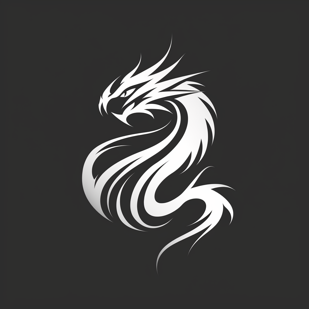 Black and White Dragon Logo in Minimalist Design