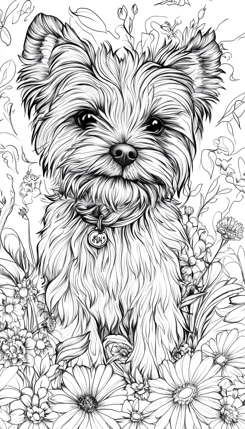 Black and White Yorkshire Terrier Puppy Coloring Page