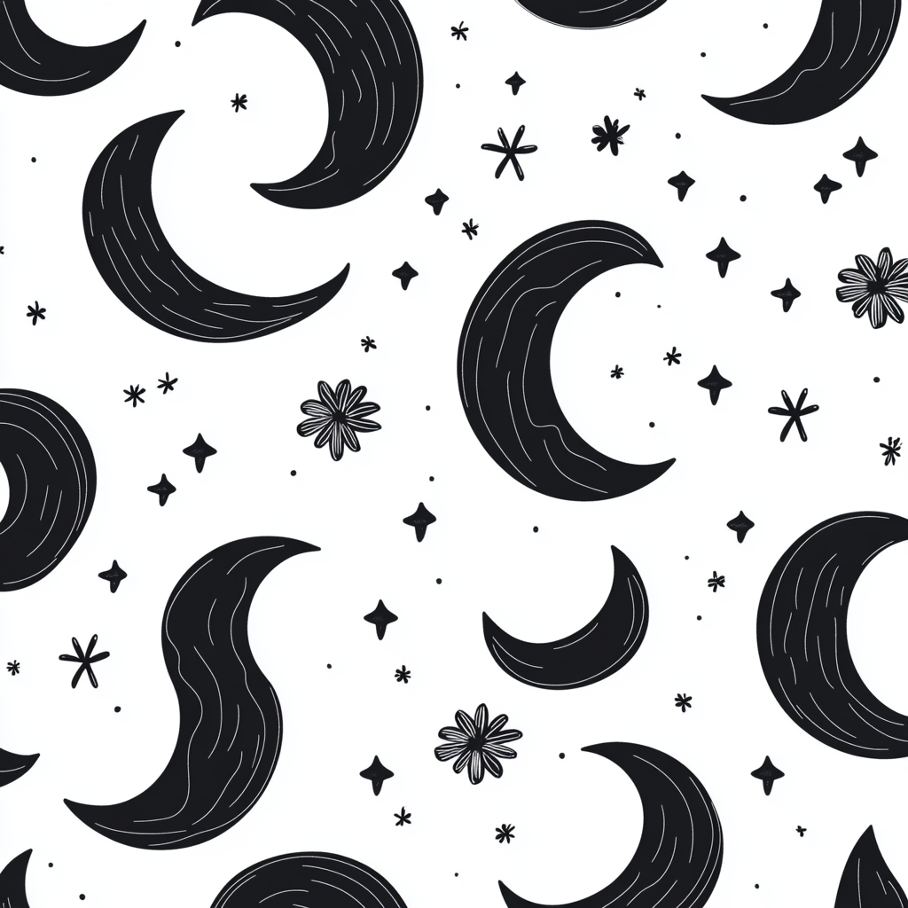 Black and white Korean moon and star design.