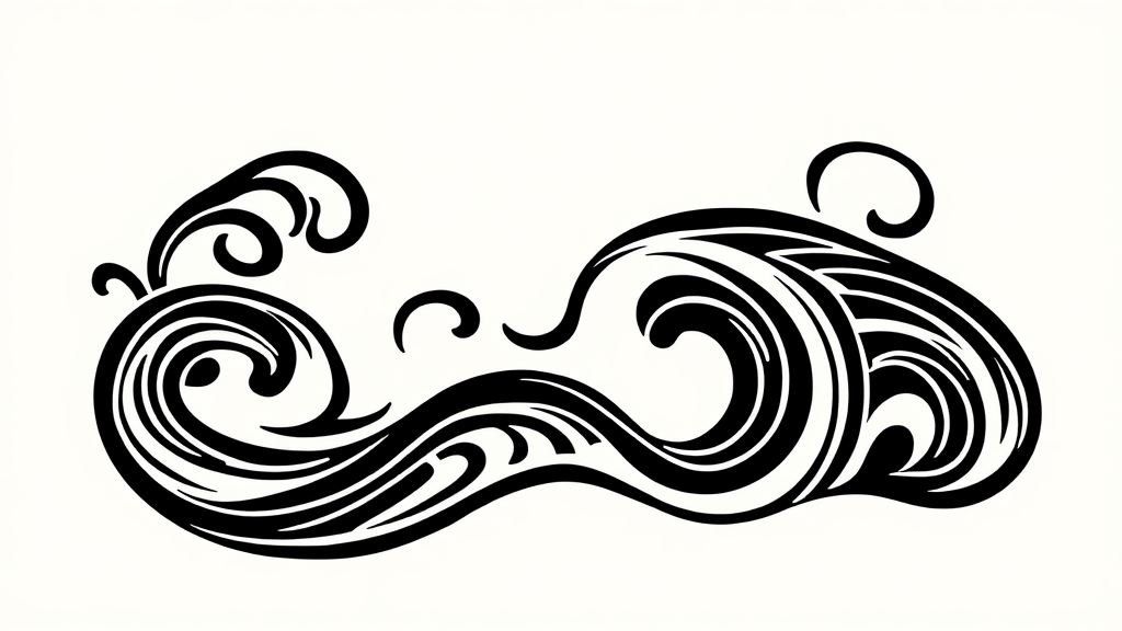 Black and white Maori-style water drawing