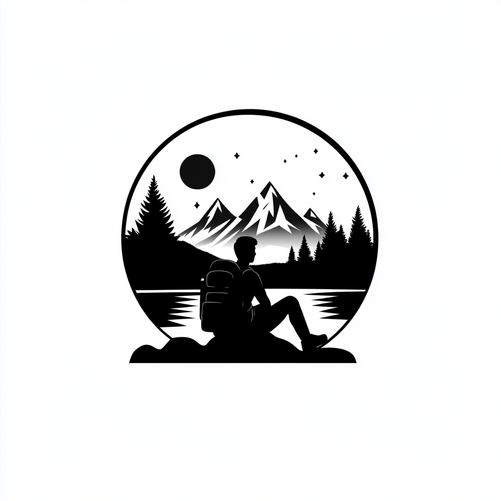 Black and white camping logo vector graphic design.