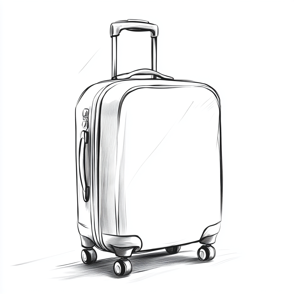 Black and white front-view sketch of minimalist suitcase.