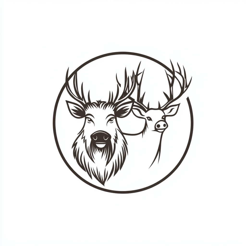 Black and white logo with boar and deer