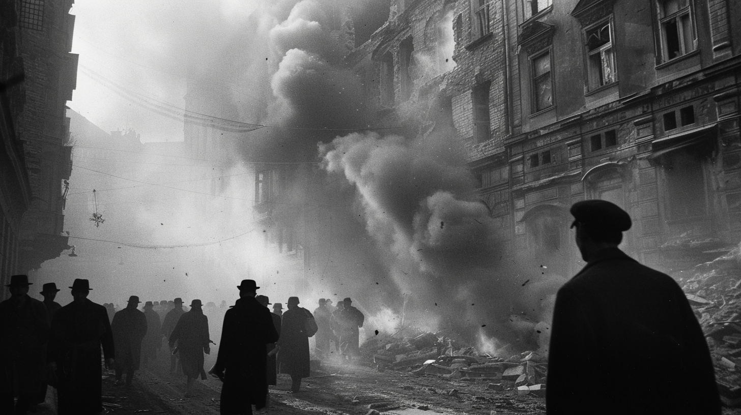 Black and white photo of Budapest 1956 revolution.