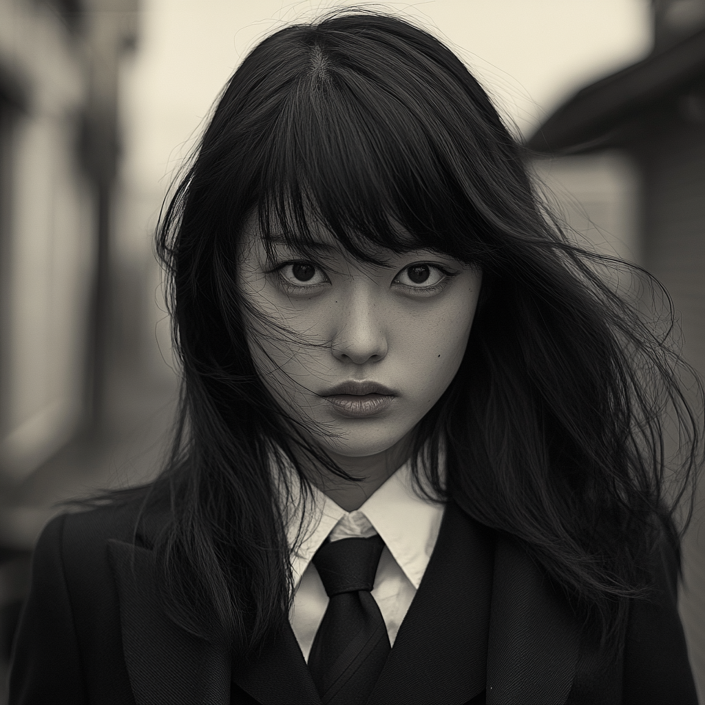 Black and white photo of portfolio of Japanese women.