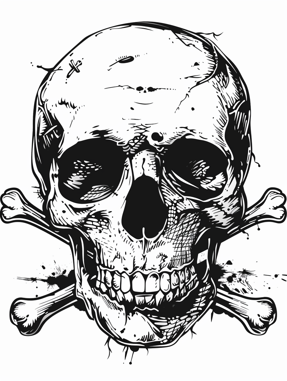 Black and white pop art pirate skull illustration