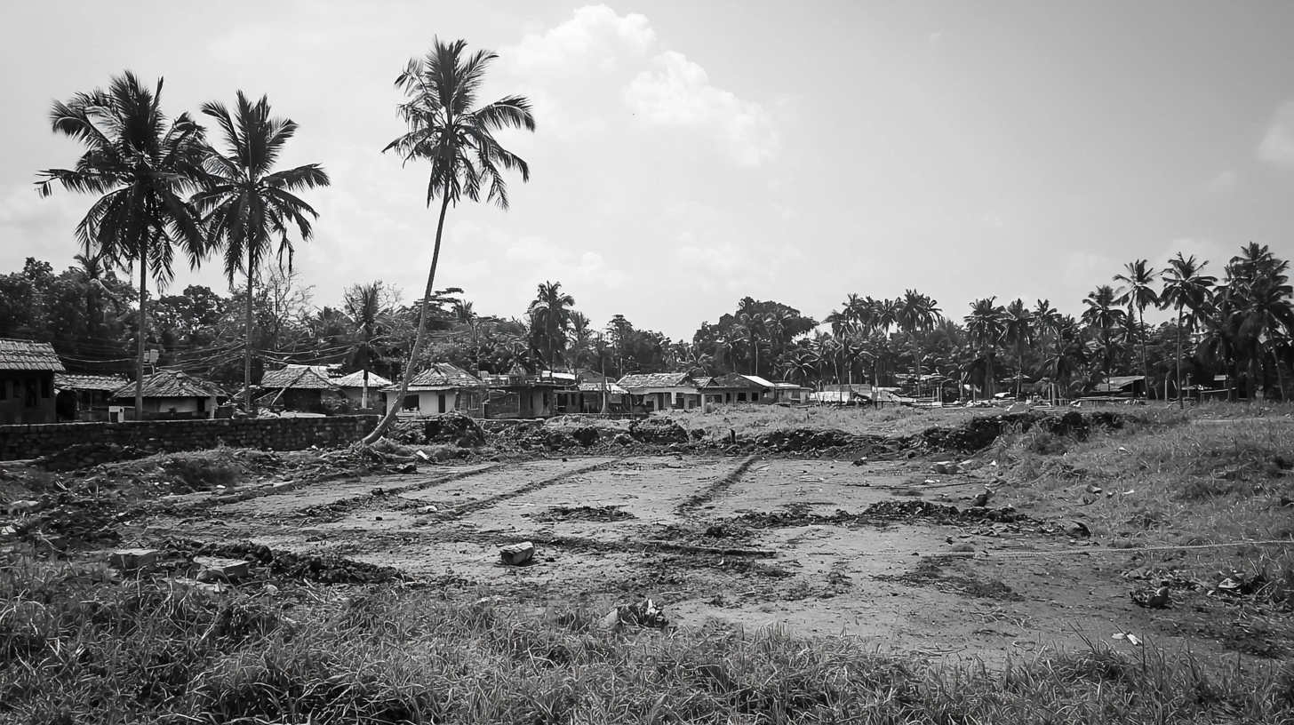 Black and white rural land construction site, Kozhikode village