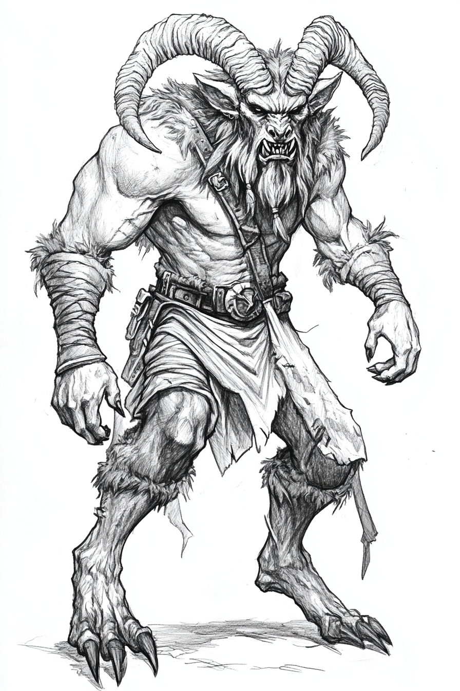 Black and white traditional German Krampus concept art.