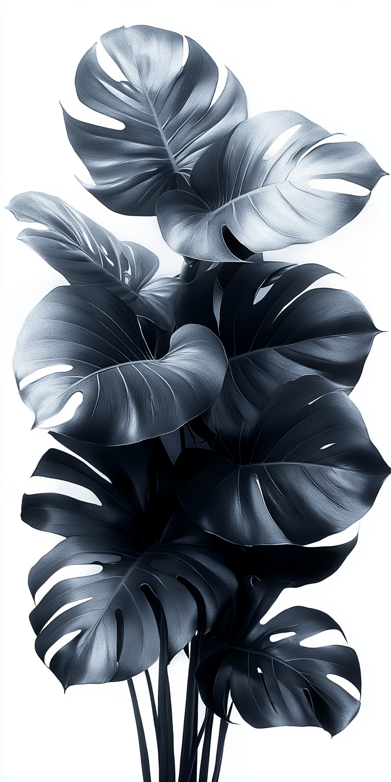 Black and white tropical plant photography product