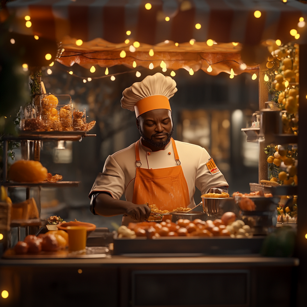 Black chef in hyperrealistic 4k cinematic shot.