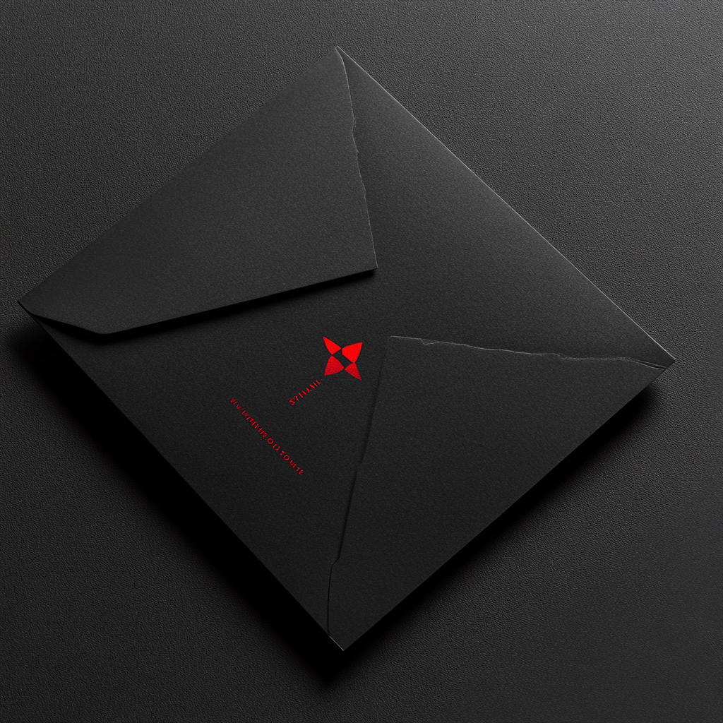 Black envelope with red cinema-themed logo.