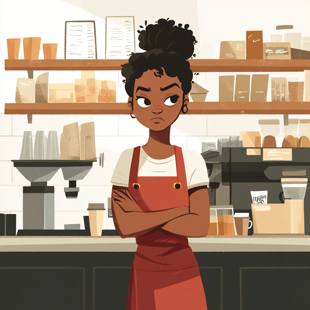 Black woman frustrated over lack of funding for cafe.