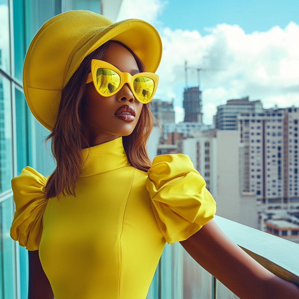 Black woman with brown hair in yellow attire.