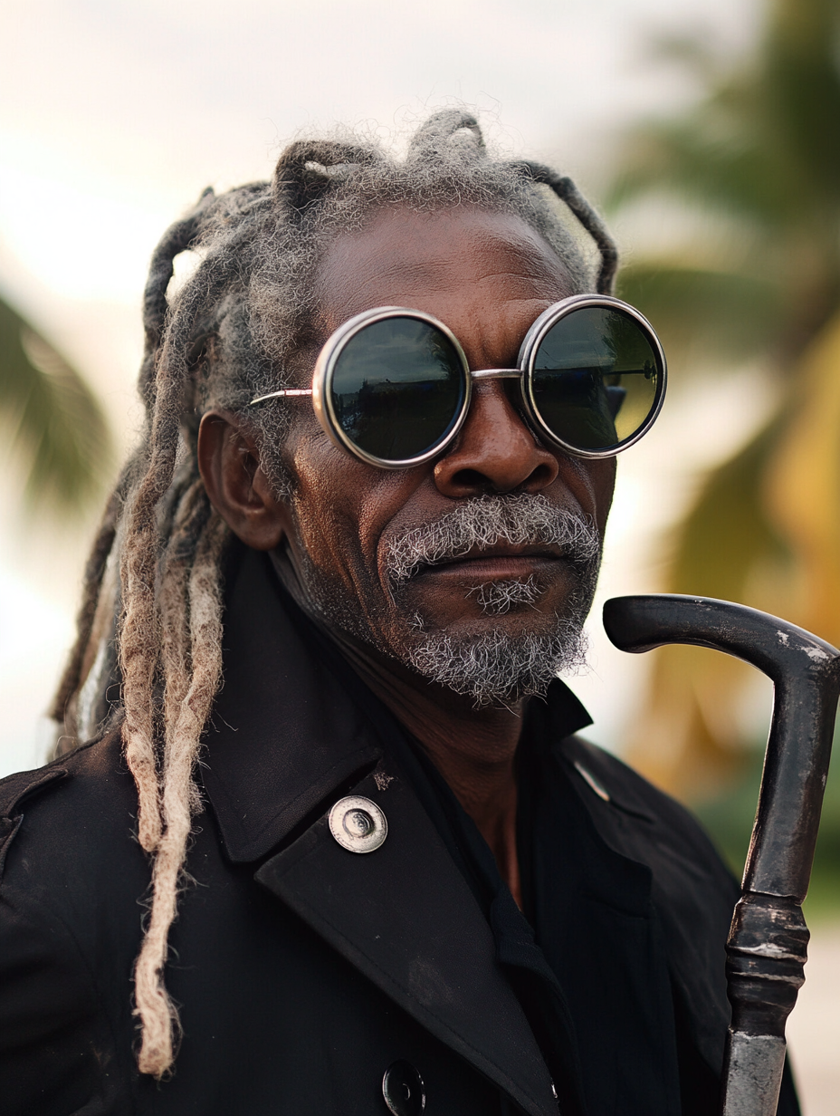 Blind Jamaican Voodoo Priest with Silver Dreads