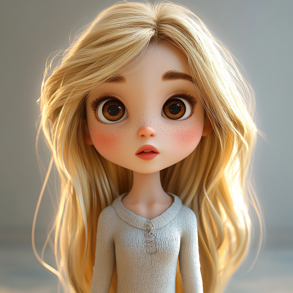 Blonde Cartoon Girl with Brown Eyes, 3D Blender