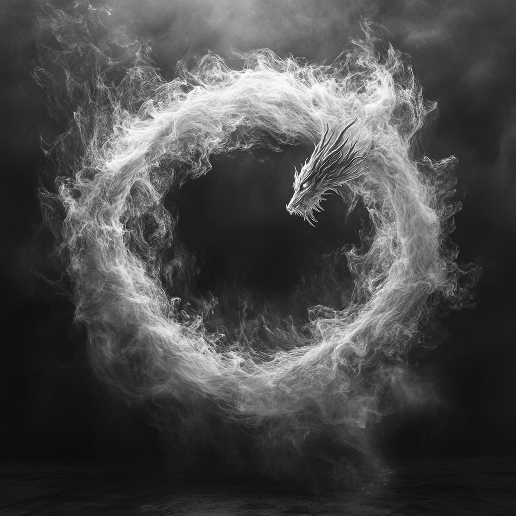 Blow smoke to reveal dragon ouroboros shape in center.