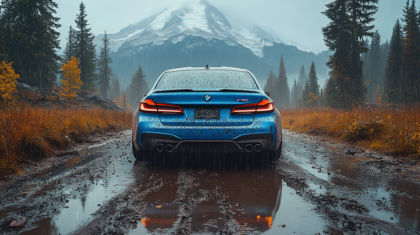 Blue BMW M5 Morning View Mountain Photography