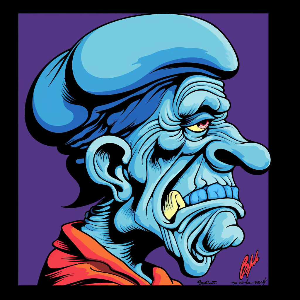 Blue Baby Smurf in Profile Art Illustration