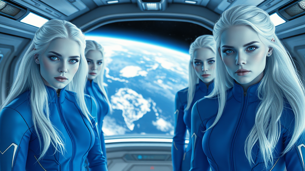 Blue-Eyed Crew on Starship Orbiting Earth