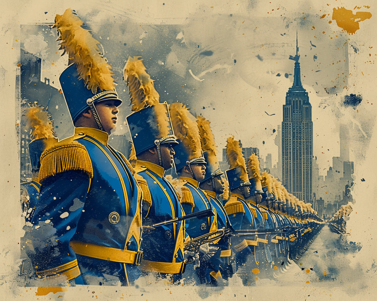 Blue-Gold Retro Poster: ETSU Marching Bucs in NYC