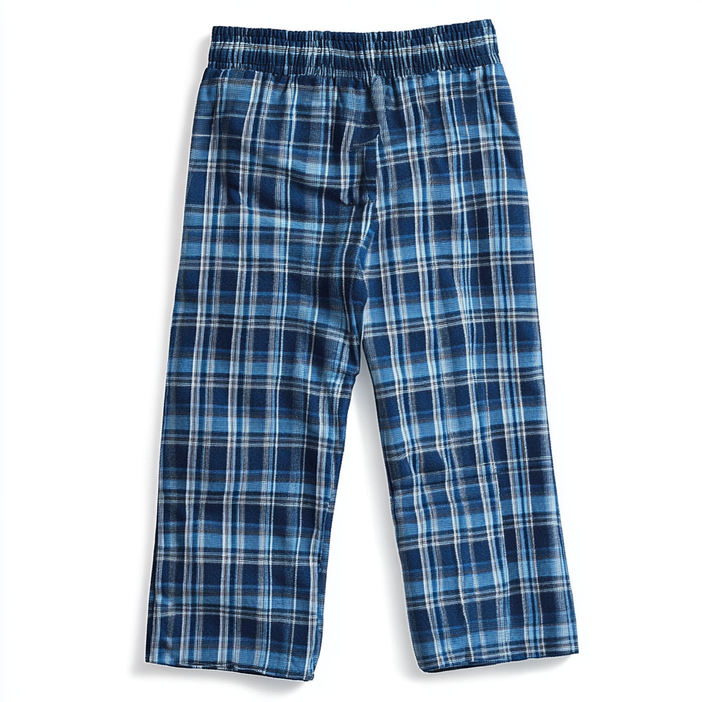 Blue Plaid Girls' Pajama Pants on White Background