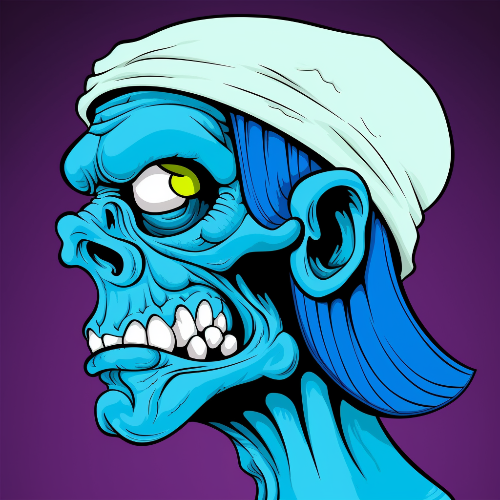 Blue Smurf baby in side view posing art.