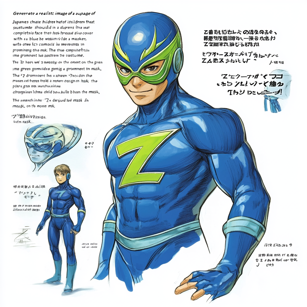 Blue Superhero with Green 'Z' Mask Ready for Action.