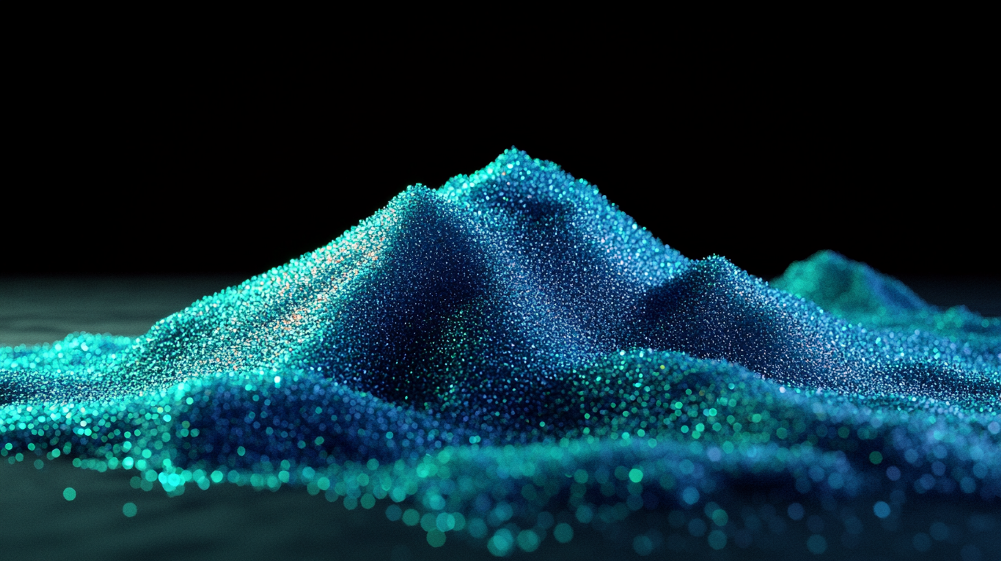 Blue-green gradient sand swirling in dark background.