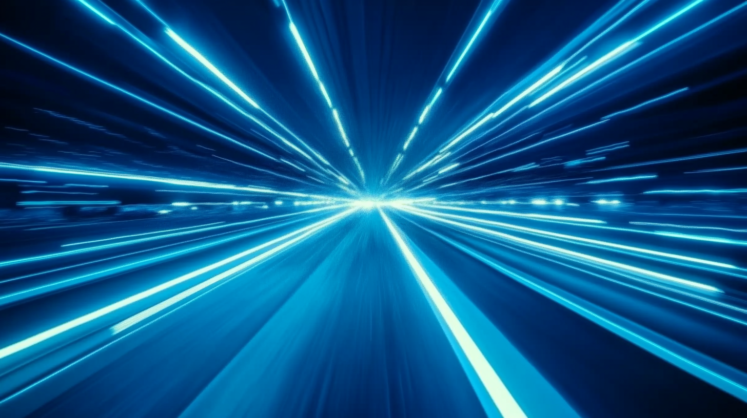 Blue highway, futuristic speed travel, neon lights, overall blue.