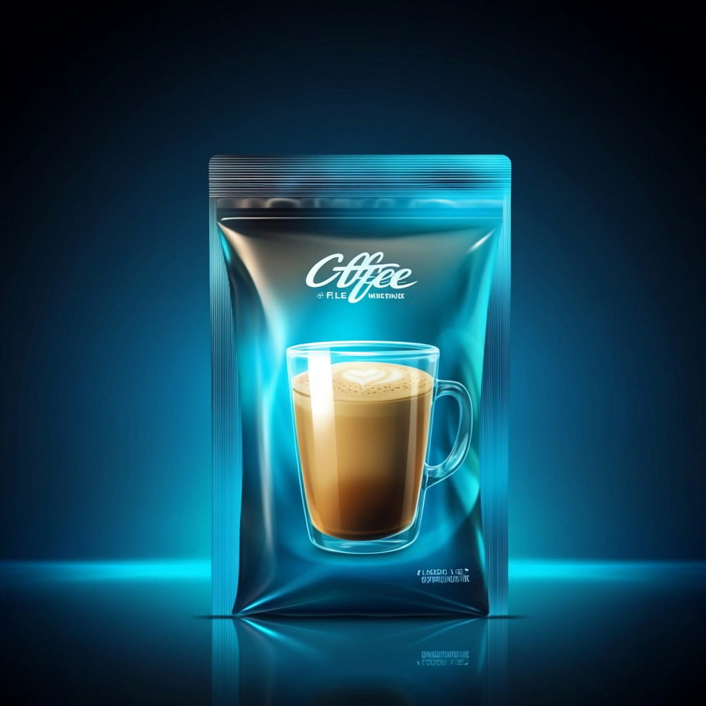 Blue neon coffee bag with latte cup design