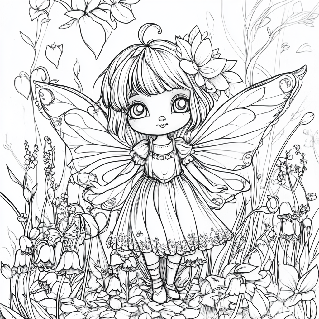 Bluebell Fairy Coloring Page in Tim Burton Style