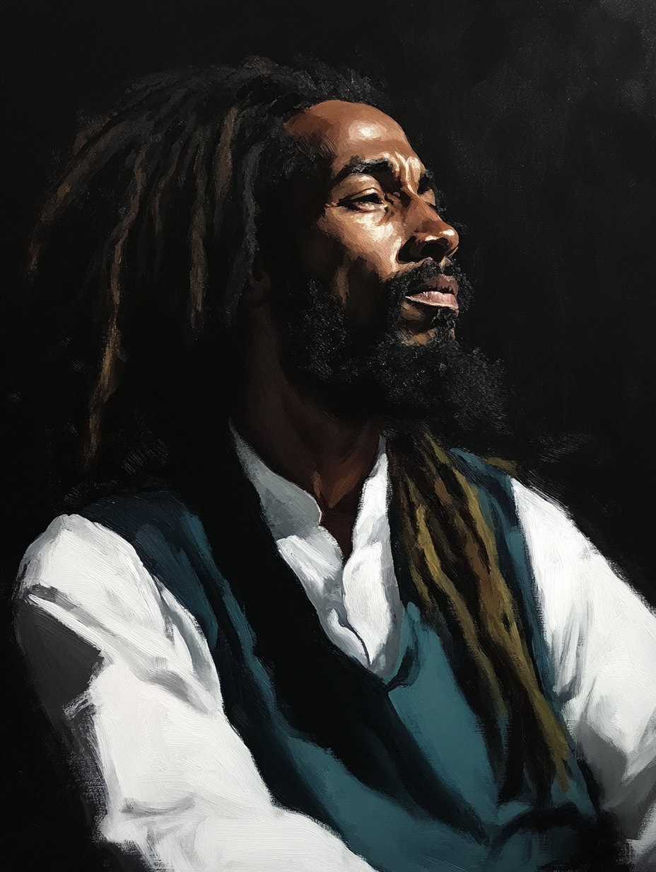 Bob Marley's Serene Strength: An Detailed Oil Portrait