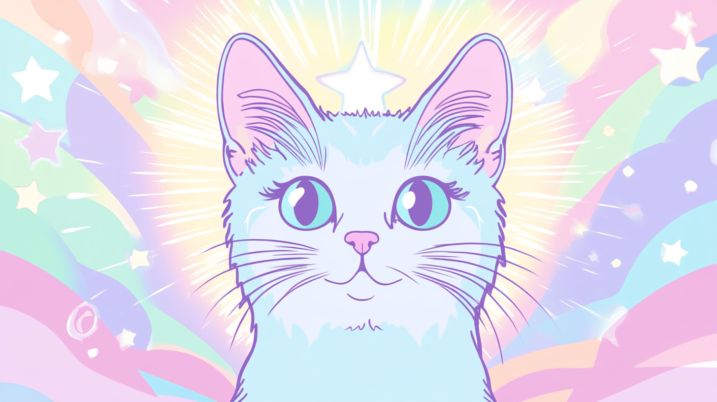 Bodhisattva female cat with comforting pastel pop art vibes.