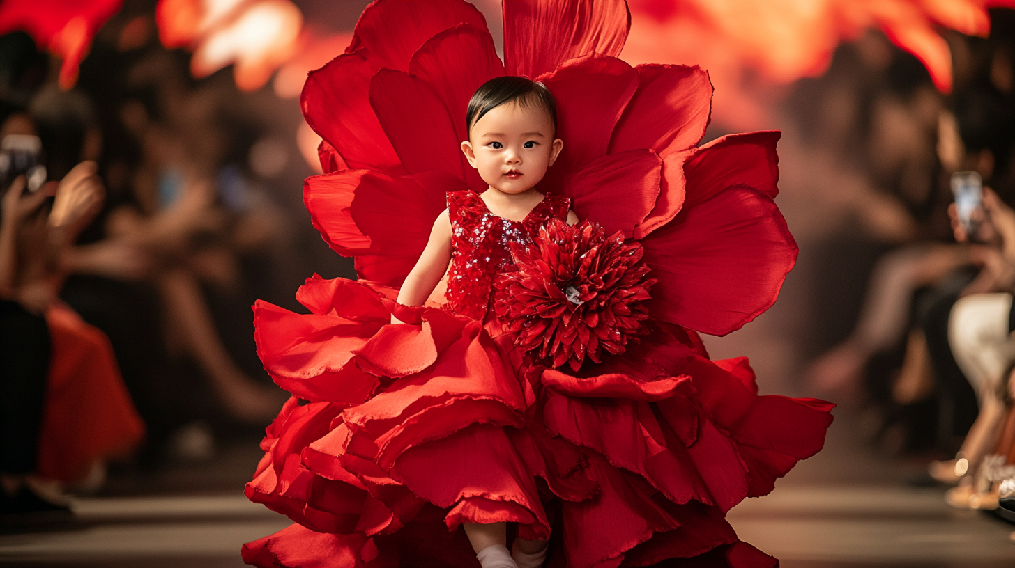 Bold and cool baby fashion with giant red flower.