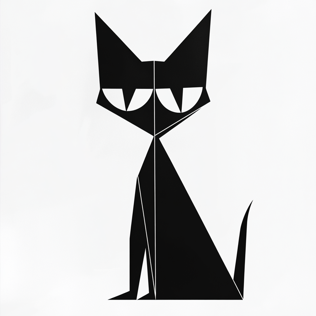 Bold geometric minimalist cat illustration using sharp shapes.