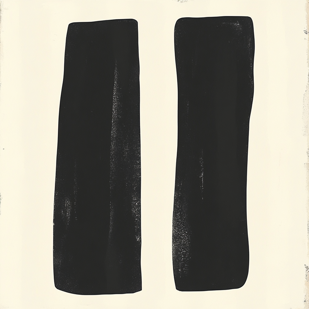 Bold minimalist art print with black forms contrast.