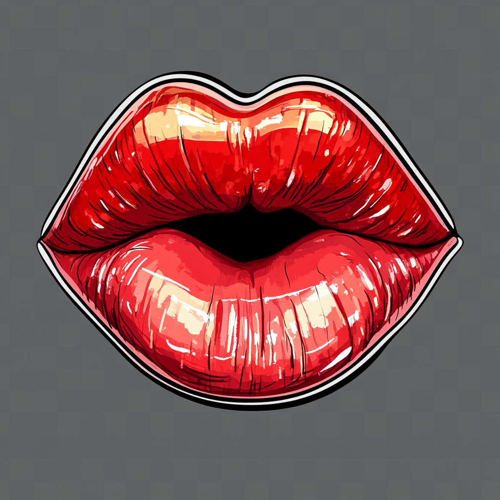 Bold red lipstick kiss with playful tongue for T-shirt.