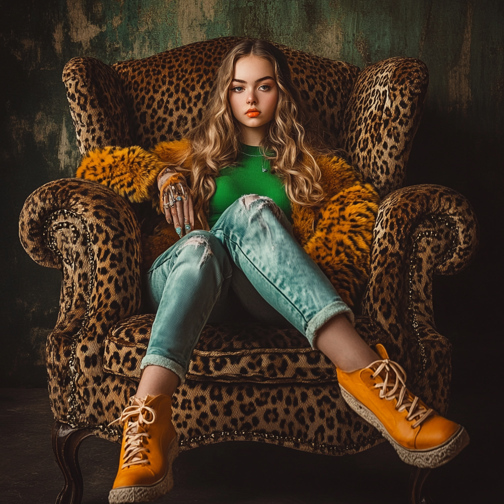 Bold rock star in vintage clothes with cool lighting.