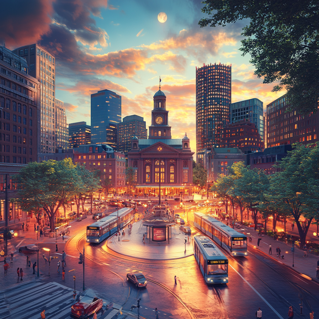 Boston city in 2024, realistic, creative, stunning views.