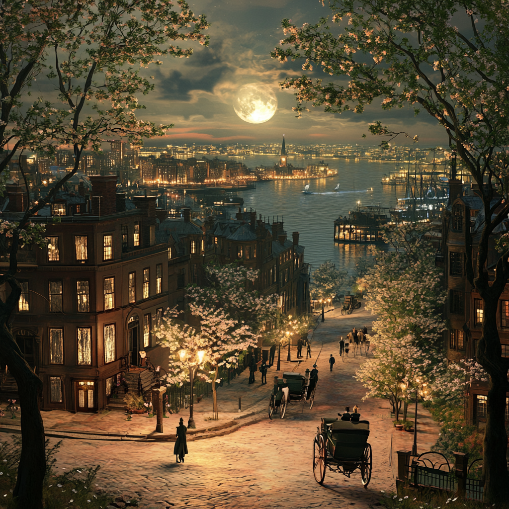 Boston depicted past with realistic graphics and photography.