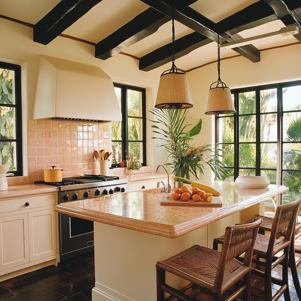 Botanical Floridian Bungalow Kitchen with Tropical Style